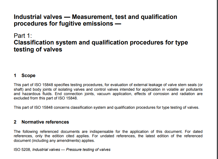 ISO15848-1-2006 Industrial valves — Measurement test and qualification proced...